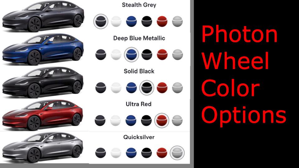 Tesla Standard Color Options for Model 3 2024 to present